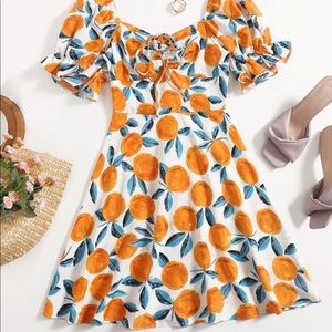 Shein orange print milkmaid dress 2XL